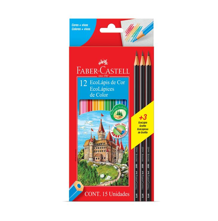 Ecolápices Escolares Hex (12 Colores+3 Grafitos) Faber Castell –