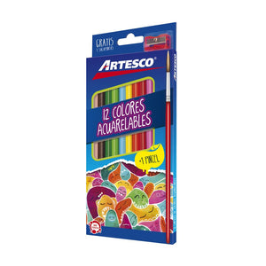 Colores largos acuarelables+pincel+tajador X12U Artesco
