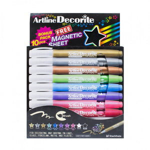 Marcadores Decorite Brush/Pincel Est. X 10 Unds. Col. Metálicos Artline