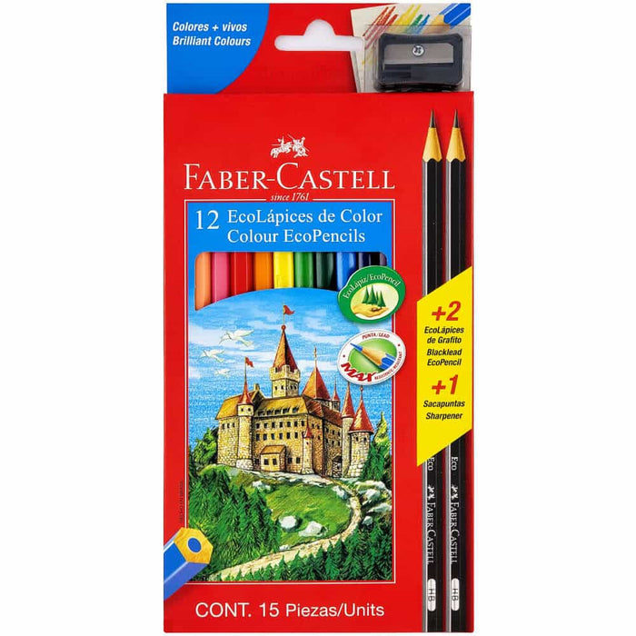 Ecolápices Escolares  (12 Colores+ 2 Grafito+Tajador) Faber Castell