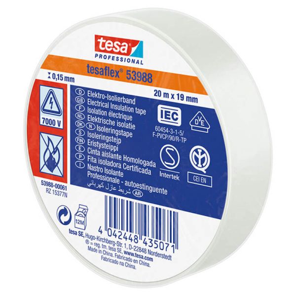 Cinta Aislante Tesa Color Blanco 19mm x 20 mts