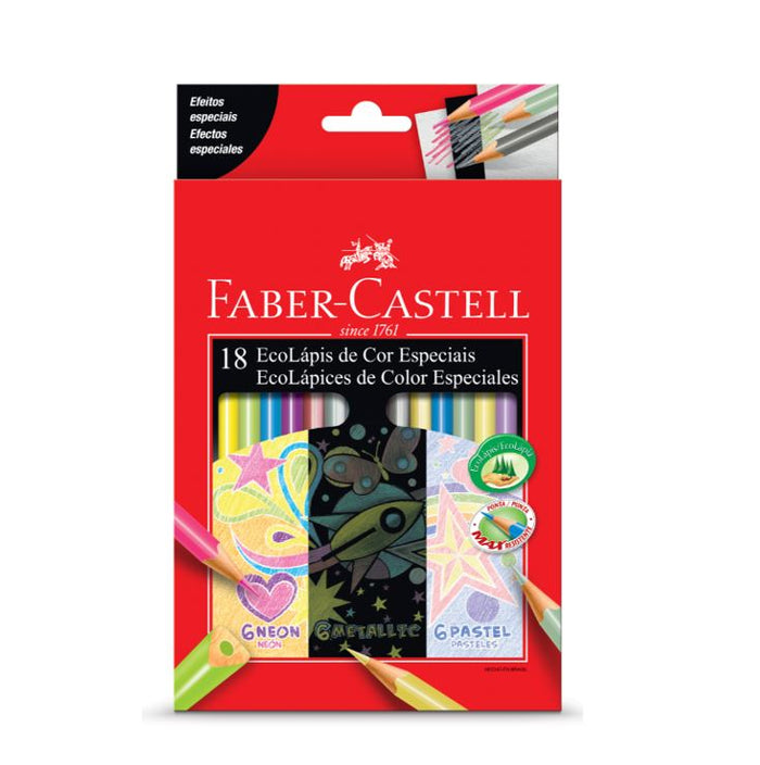 Ecolápices 18 colores especiales (6 neón+ 6 metálicos+6 pasteles) Faber Castell
