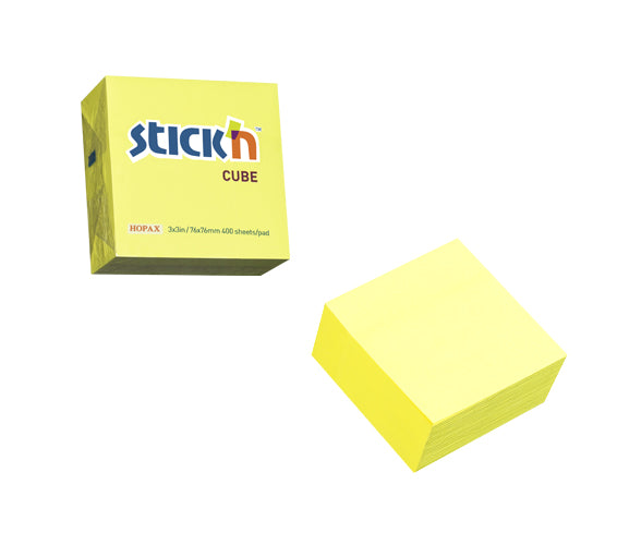 Cubo N. Adhesivas Amarillo Neón 3" x 3" 400 h. Stick´n
