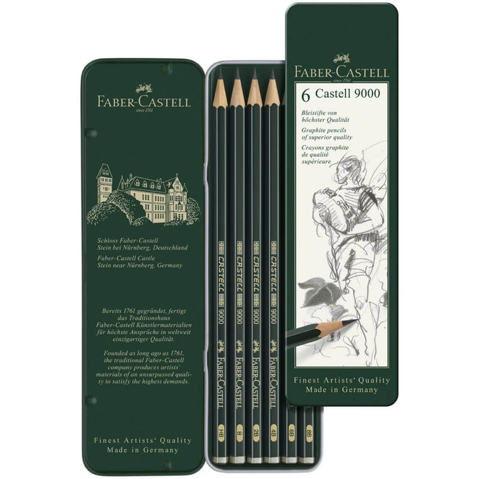 Set de 6 Lápices de grafito para dibujo 9000 Faber Castell