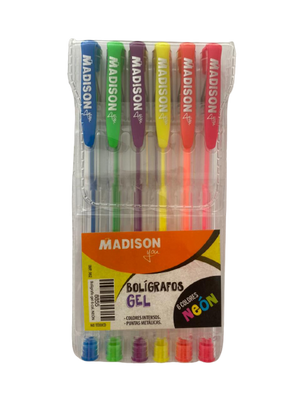 Bolígrafos Gel Neón Madison (6 colores)