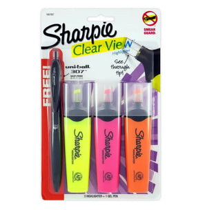 Set de 3 Resaltadores Sharpie Clear View + Bolígrafo uni-ball